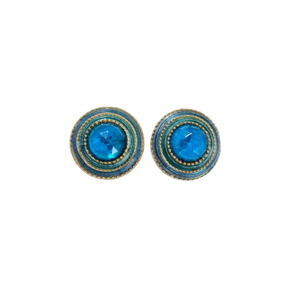 Vintage Aqua Blue Lucite Bulls Eye Clip on Earrings, 1960s